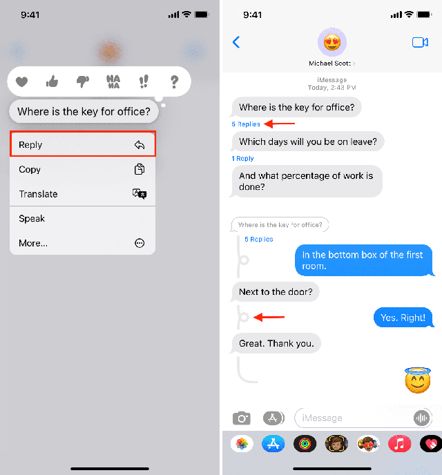 قابلیت ریپلای در iMessage