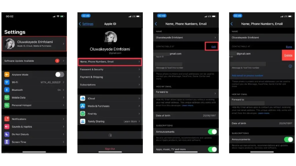 تغییر ایمیل در آیفون